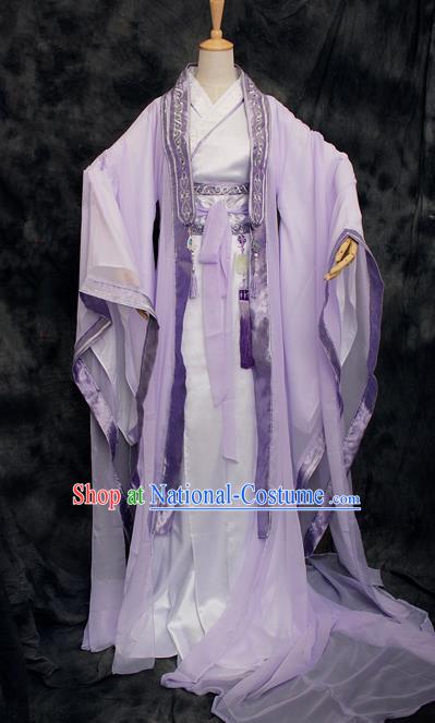 Chinese Ancient Swordsman Purple Costumes Traditional Cosplay Nobility Childe Hanfu Clothing for Men