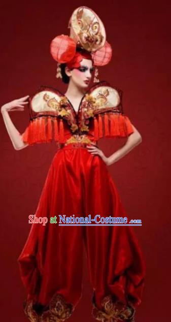 Top Grade Halloween Costumes Chinese Stage Performance Cosplay Red Full Dress for Women