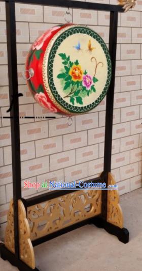 Chinese Traditional Handmade Drums Folk Dance Printing Peony Cowhide Drums