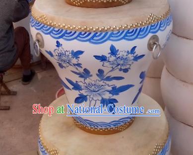 Chinese Traditional Handmade Drums Folk Dance Printing Peony Cowhide Drums