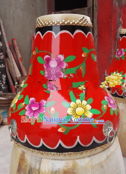 Chinese Traditional Handmade Drums Folk Dance Printing Red Cowhide Drums