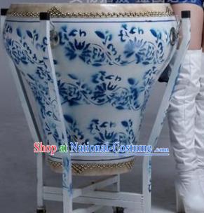 Chinese Traditional Handmade Drums Folk Dance Printing Blue Cowhide Drums