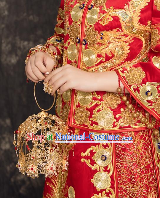 Chinese Traditional Handmade Bride Accessories Ancient Palace Golden Cabas Fleur Bouquet for Women