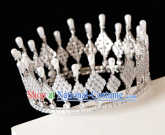 Top Grade Handmade Bride Crystal Pearls Royal Crown Hair Accessories for Women