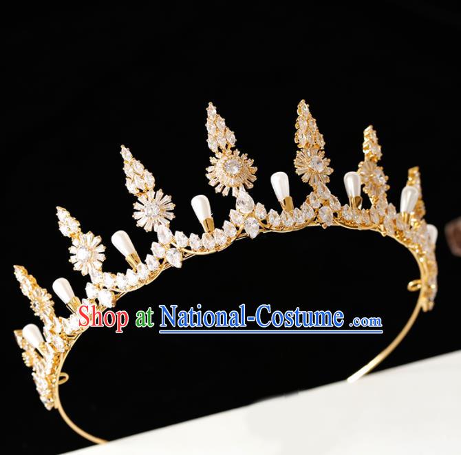 Top Grade Handmade Bride Golden Crystal Royal Crown Hair Accessories for Women