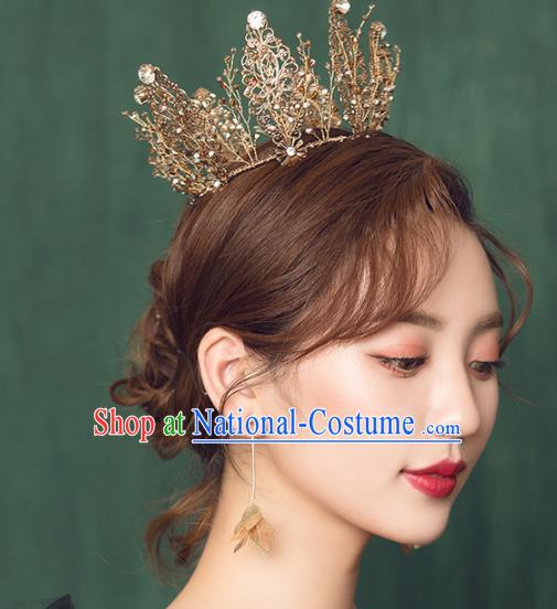 Top Grade Handmade Bride Golden Royal Crown Hair Accessories for Women