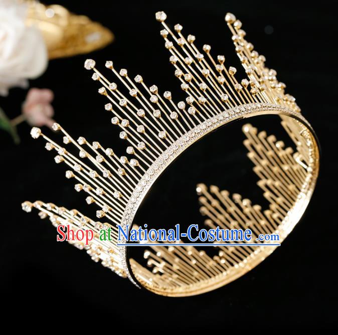 Top Grade Handmade Bride Golden Crystal Round Royal Crown Hair Accessories for Women