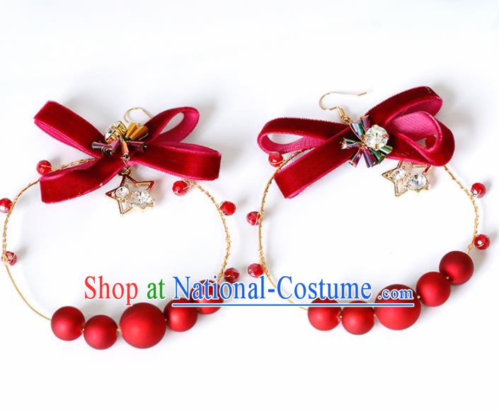 Top Grade Handmade Red Beads Bowknot Earrings Bride Jewelry Accessories for Women