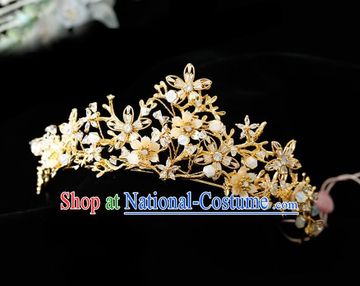 Top Grade Handmade Bride Golden Beads Royal Crown Hair Accessories for Women