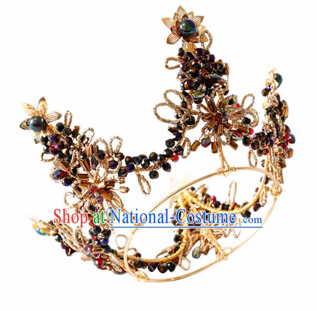 Top Grade Handmade Bride Black Beads Royal Crown Baroque Hair Accessories for Women