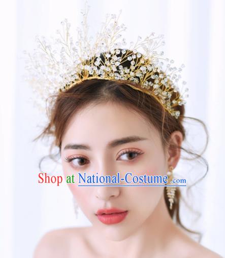 Top Grade Handmade Bride Beads Royal Crown Baroque Hair Accessories for Women