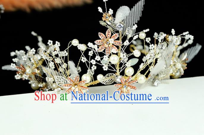 Top Grade Handmade Bride Beads Flowers Royal Crown Baroque Hair Accessories for Women