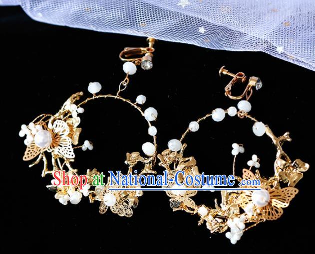 Top Grade Handmade Baroque Golden Butterfly Earrings Bride Jewelry Accessories for Women