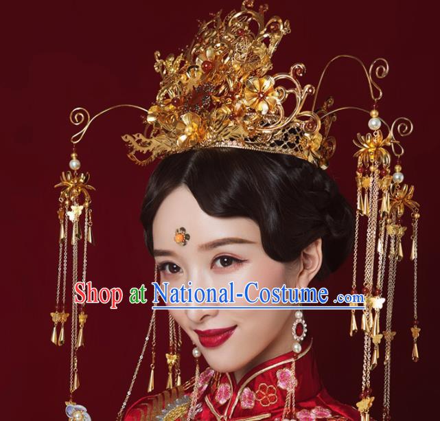 Chinese Traditional Xiuhe Suit Handmade Phoenix Coronet Ancient Bride Hair Accessories for Women