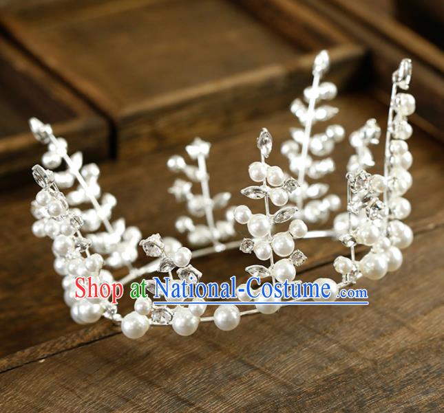 Top Grade Handmade Bride Pearls Royal Crown Baroque Hair Accessories for Women