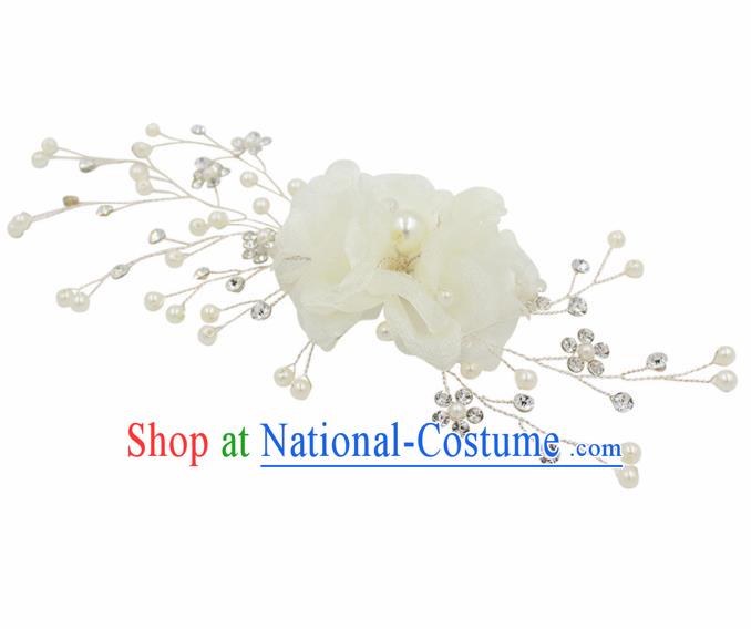 Top Grade Handmade Bride White Silk Flowers Hair Comb Baroque Princess Hair Accessories for Women