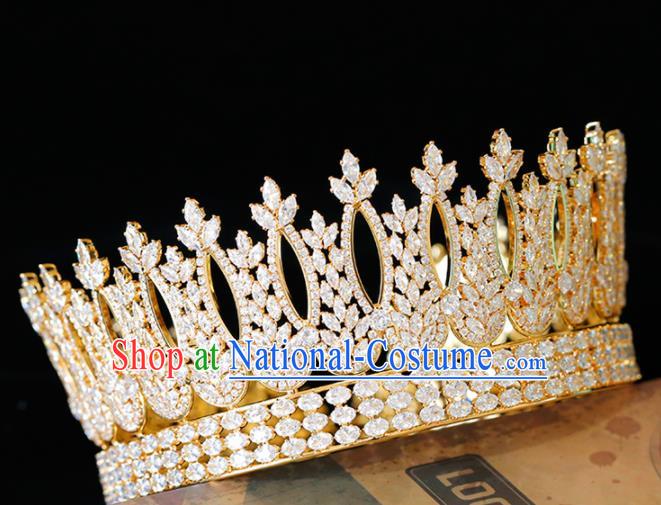 Top Grade Handmade Bride Crystal Golden Royal Crown Baroque Princess Hair Accessories for Women