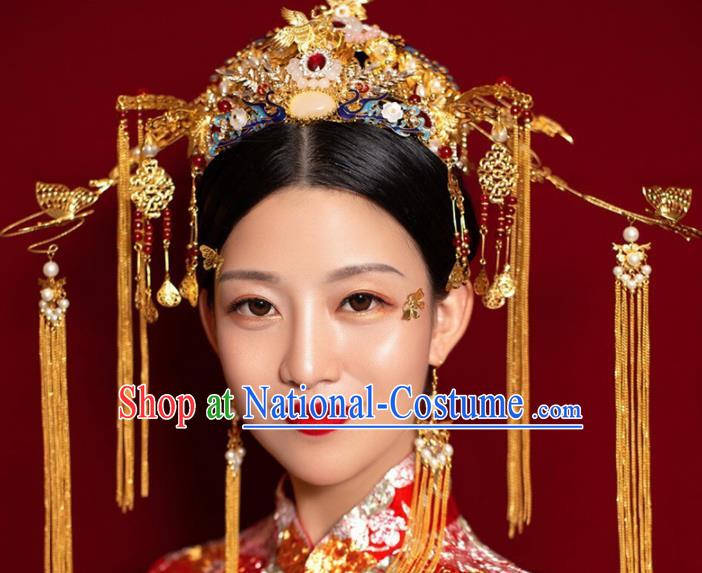 Chinese Traditional Queen Phoenix Coronet Hairpins Ancient Xiuhe Suit Bride Handmade Hair Accessories for Women