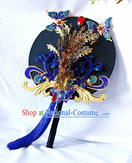 Chinese Traditional Wedding Round Fans Ancient Bride Handmade Cloisonne Butterfly Palace Fans for Women