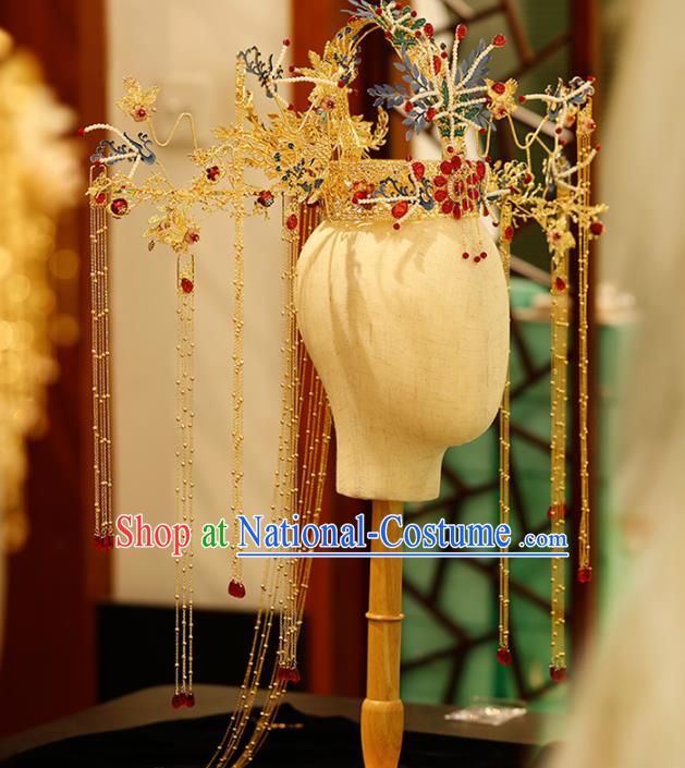 Chinese Traditional Xiuhe Suit Handmade Phoenix Coronet Ancient Queen Hairpins Hair Accessories for Women