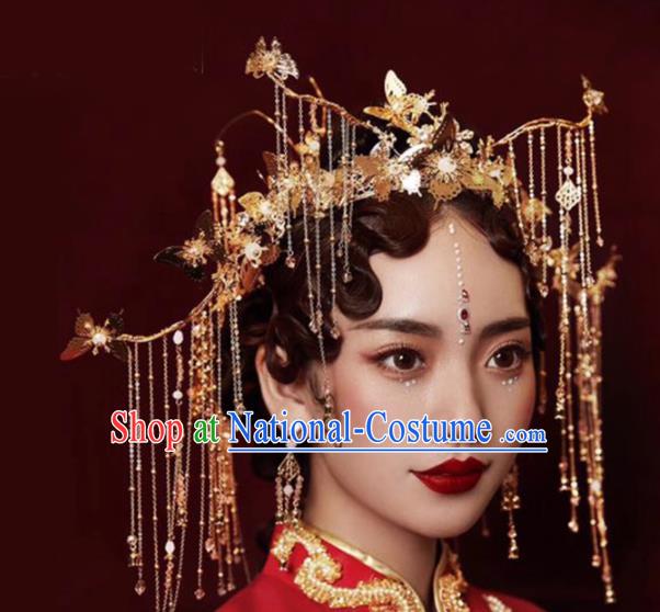 Chinese Traditional Xiuhe Suit Handmade Tassel Phoenix Coronet Ancient Bride Hairpins Hair Accessories for Women