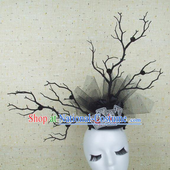 Top Grade Handmade Black Branch Hair Accessories Halloween Top Hat Cosplay Headwear for Women