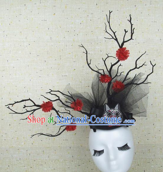 Top Grade Handmade Hair Accessories Halloween Cosplay Red Flowers Headwear for Women