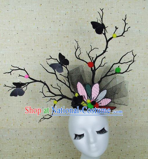 Top Grade Handmade Hair Accessories Halloween Cosplay Black Butterfly Headwear for Women