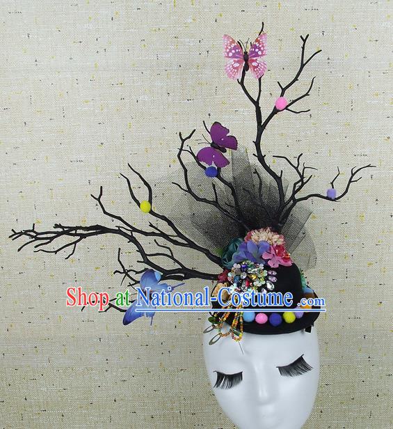 Top Grade Handmade Hair Accessories Halloween Cosplay Colorful Butterfly Headwear for Women