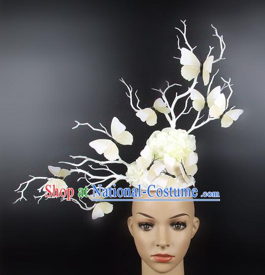 Top Grade Handmade Hair Accessories Halloween Cosplay White Butterfly Headwear for Women