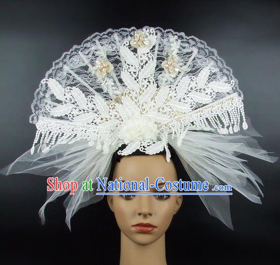 Top Grade Handmade Chinese White Lace Palace Hair Clasp Traditional Hair Accessories Headdress for Women