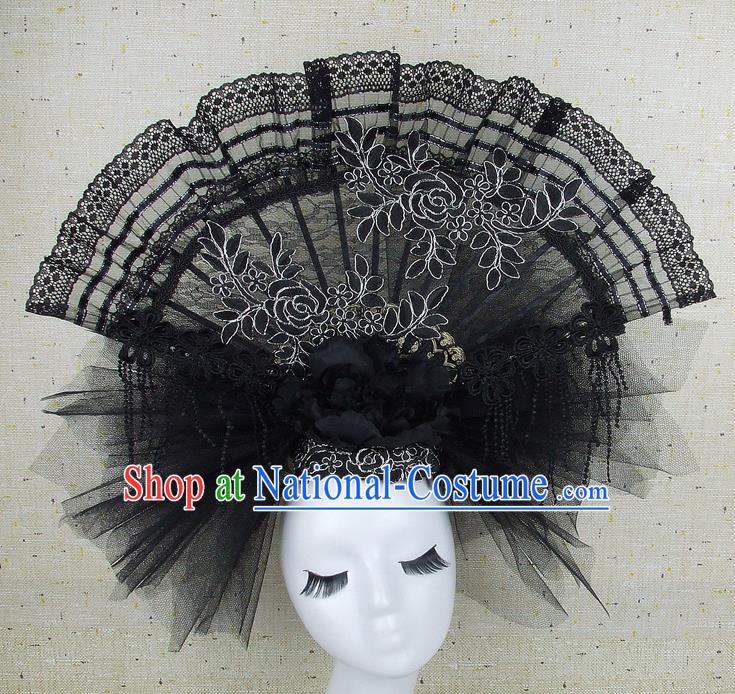 Top Grade Handmade Chinese Black Lace Palace Hair Clasp Traditional Hair Accessories Headdress for Women