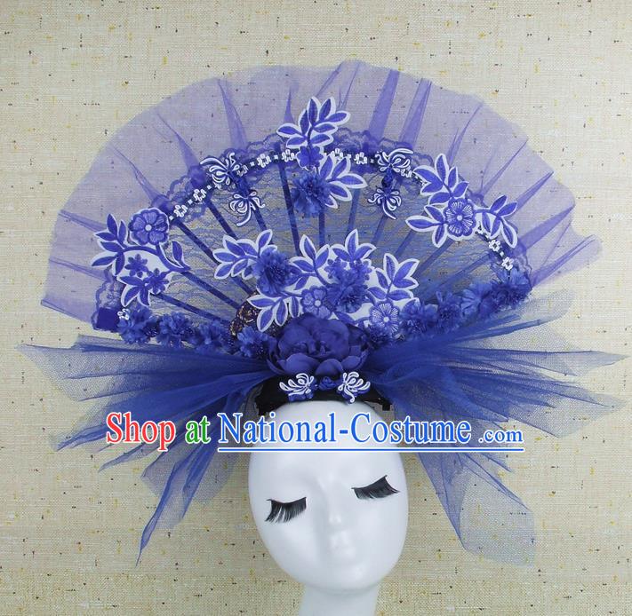 Top Grade Handmade Chinese Blue Lace Palace Hair Clasp Traditional Hair Accessories Headdress for Women