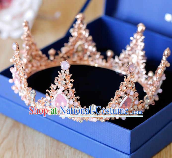 Top Grade Handmade Bride Baroque Pink Royal Crown Princess Hair Accessories for Women