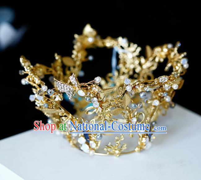 Top Grade Handmade Bride Golden Crystal Round Royal Crown Baroque Princess Hair Accessories for Women