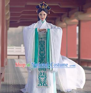 Chinese Traditional Palace Hanfu Dress Ancient Qin Dynasty Imperial Concubine Embroidered Costumes and Headpiece Complete Set