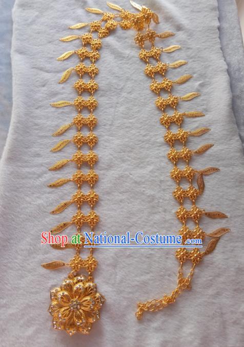 Chinese Ethnic Dai Nationality Waist Accessories Traditional Folk Dance Golden Belts for Women