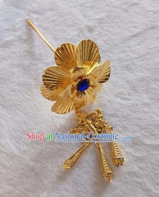 Chinese Ethnic Dai Nationality Hair Accessories Traditional Folk Dance Golden Flower Hairpins for Women