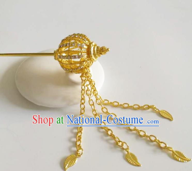 Chinese Ethnic Folk Dance Hair Accessories Traditional Dai Nationality Golden Tassel Hairpins for Women