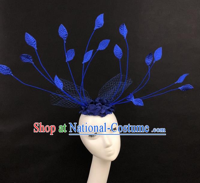 Top Grade Catwalks Hair Accessories Halloween Cosplay Blue Leaf Headdress for Women