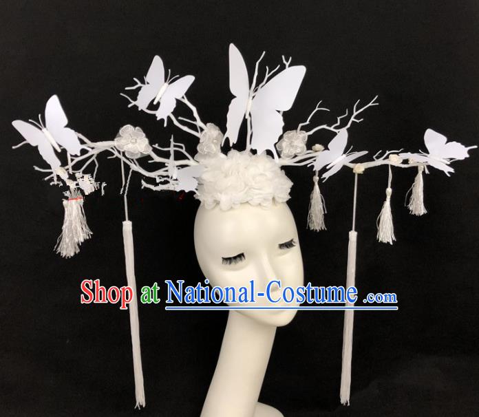 Top Grade Catwalks Hair Accessories Halloween Brazilian Carnival White Butterfly Headdress for Kids