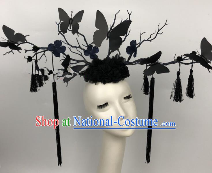 Top Grade Catwalks Hair Accessories Halloween Brazilian Carnival Black Butterfly Headdress for Kids