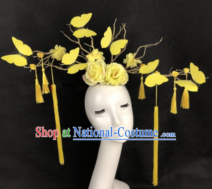 Top Grade Catwalks Hair Accessories Halloween Brazilian Carnival Yellow Butterfly Headdress for Kids