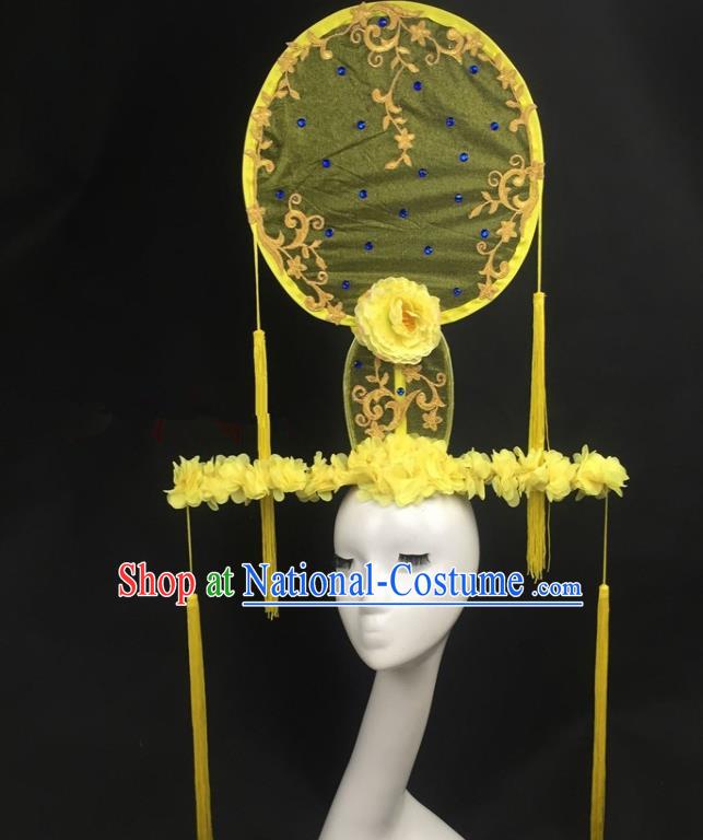 Chinese Traditional Exaggerated Headdress Yellow Peony Palace Catwalks Hair Accessories for Women