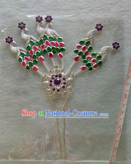 Chinese Ethnic Dai Nationality Hair Accessories Traditional Colorful Peacock Hairpins for Women