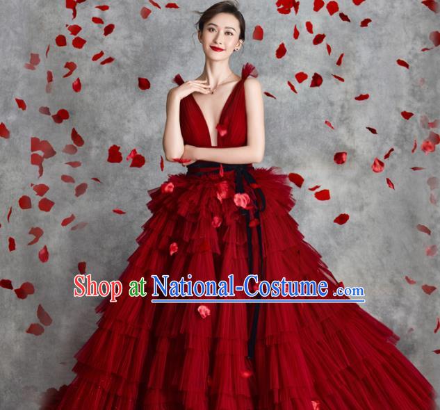 Top Grade Catwalks Costume Red Veil Bubble Dress for Women