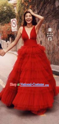 Top Grade Catwalks Costume Wedding Red Veil Bubble Dress for Women