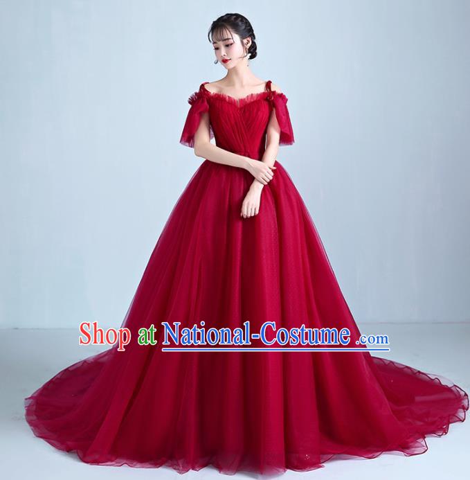 Top Grade Catwalks Costume Wedding Red Veil Full Dress for Women