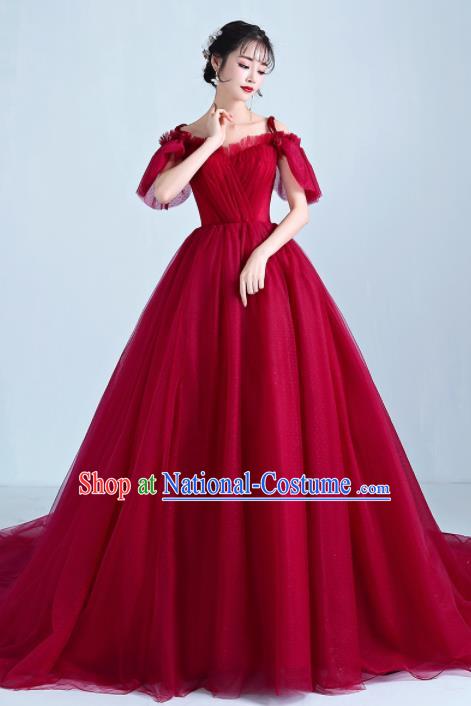 Top Grade Catwalks Costume Wedding Red Veil Full Dress for Women