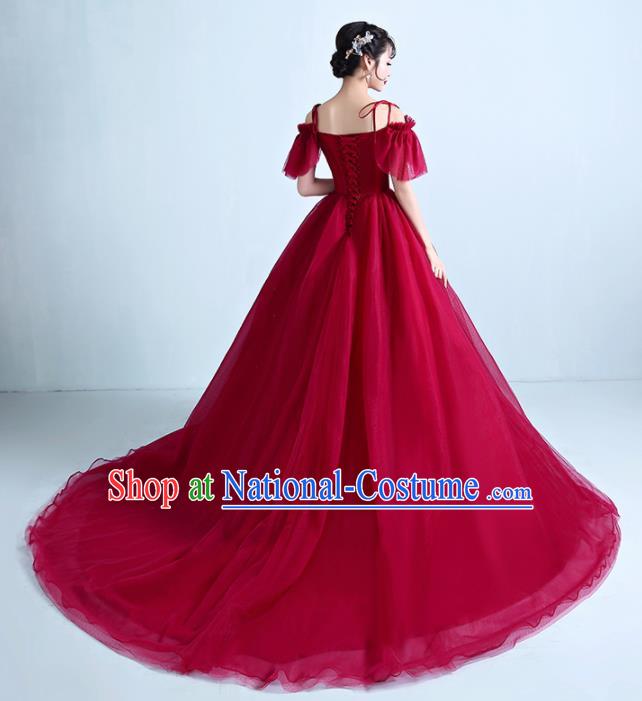 Top Grade Catwalks Costume Wedding Red Veil Full Dress for Women